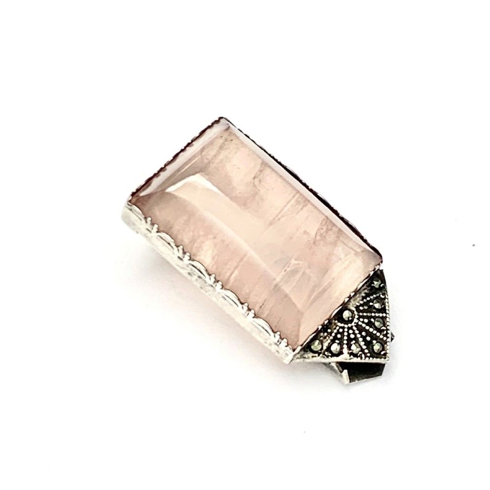 Art Deco Rose Quartz Sterling Silver Dress Fur Clip View V