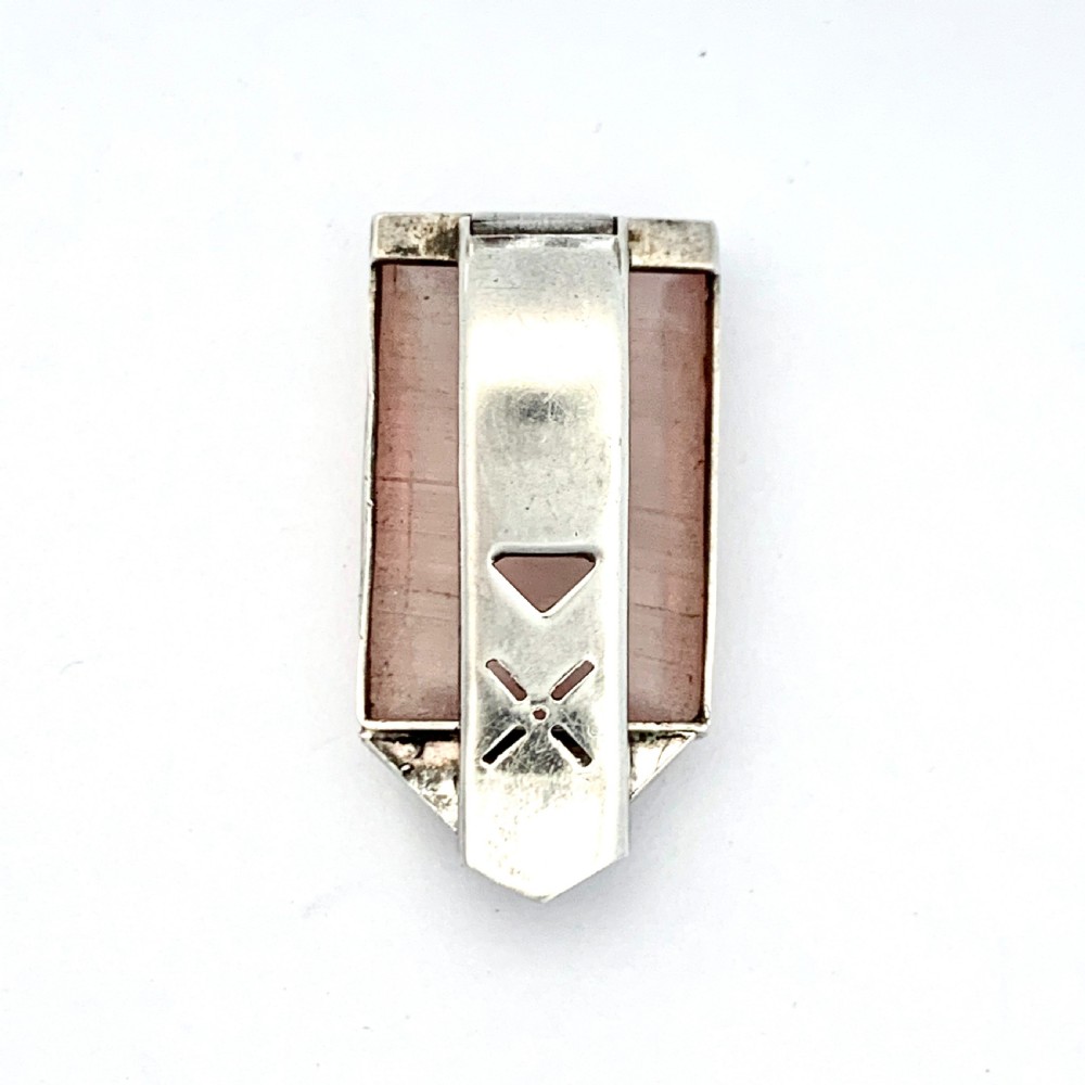 Art Deco Rose Quartz Sterling Silver Dress Fur Clip View IX