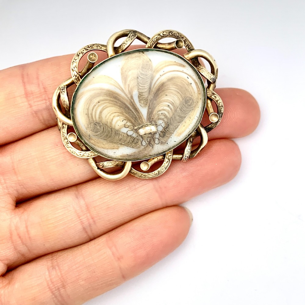 Antique Victorian 9CT Gold Fleur de Lis Hair Mourning Brooch View III