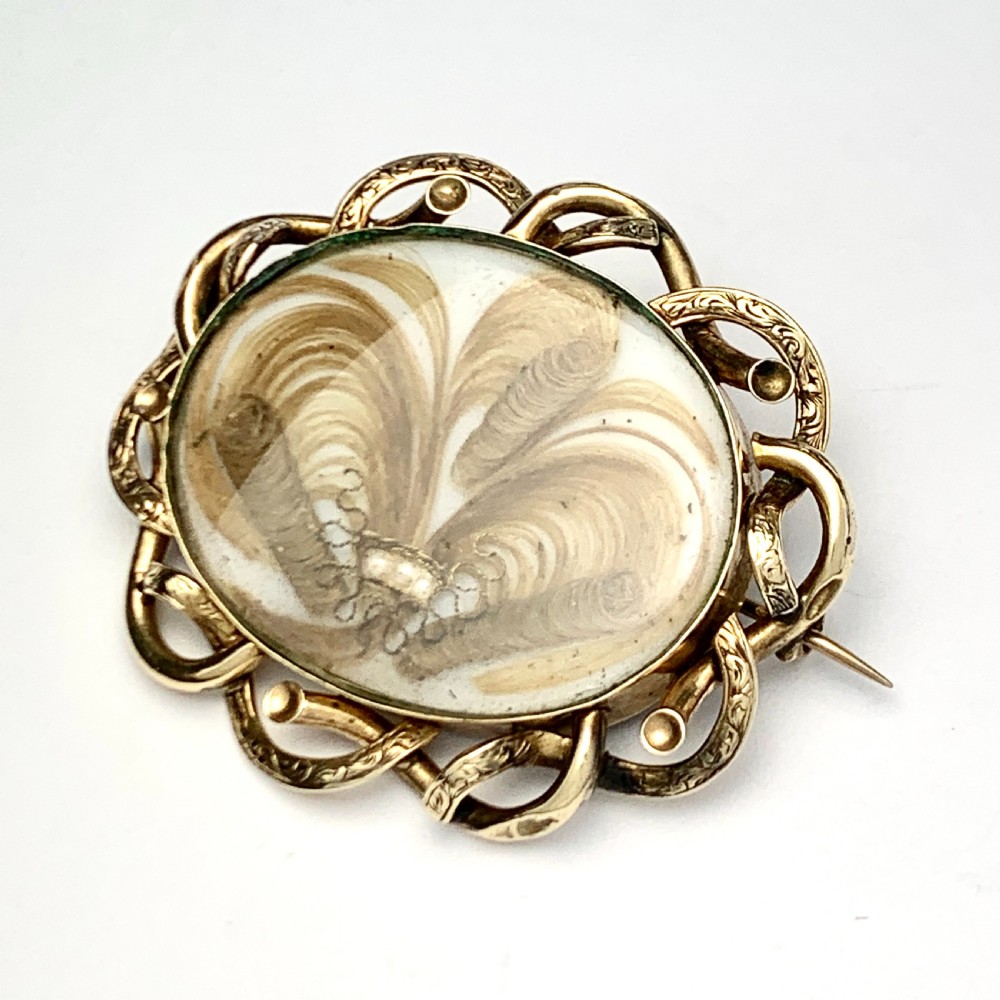Antique Victorian 9CT Gold Fleur de Lis Hair Mourning Brooch View V