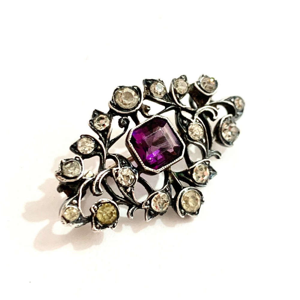 Edwardian Sterling Silver Amethyst Paste Brooch by Knoll & Pregizer  View II
