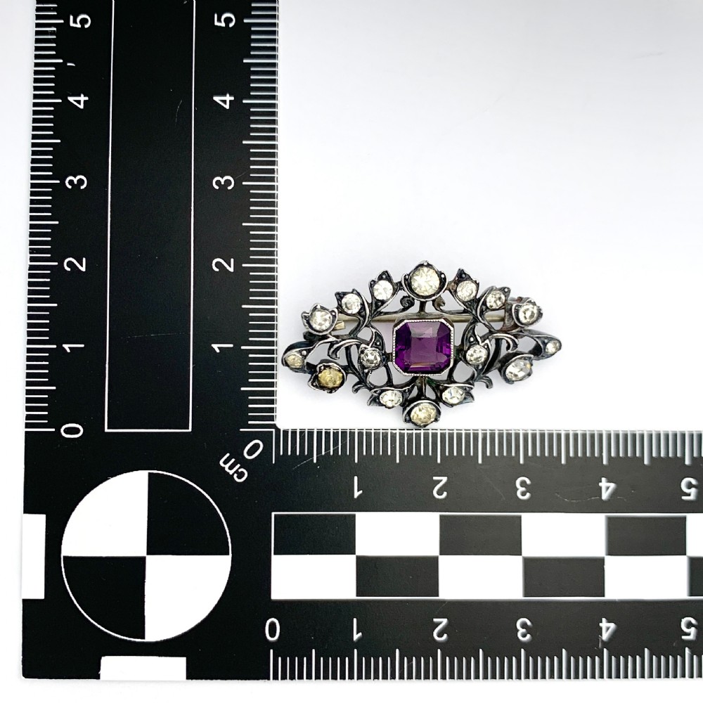 Edwardian Sterling Silver Amethyst Paste Brooch by Knoll & Pregizer  View III