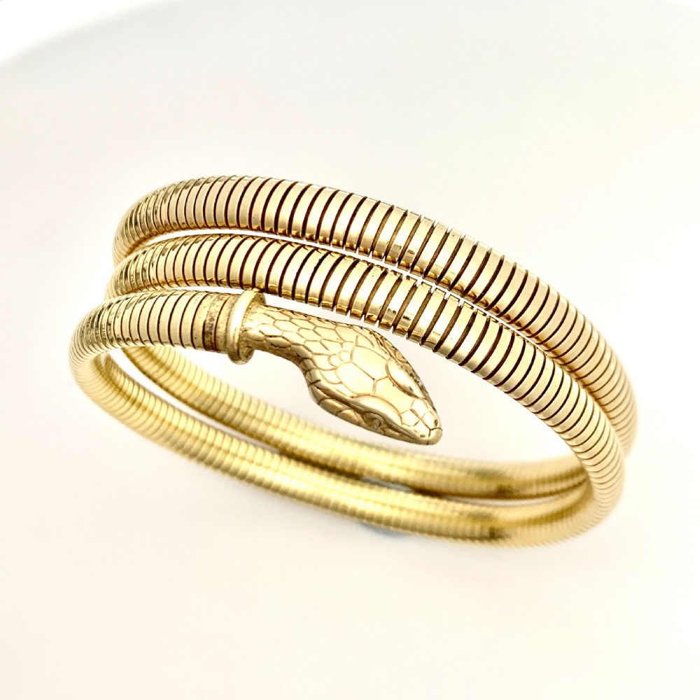 Vintage Rolled Gold Triple Coiled Snake Bracelet View IX