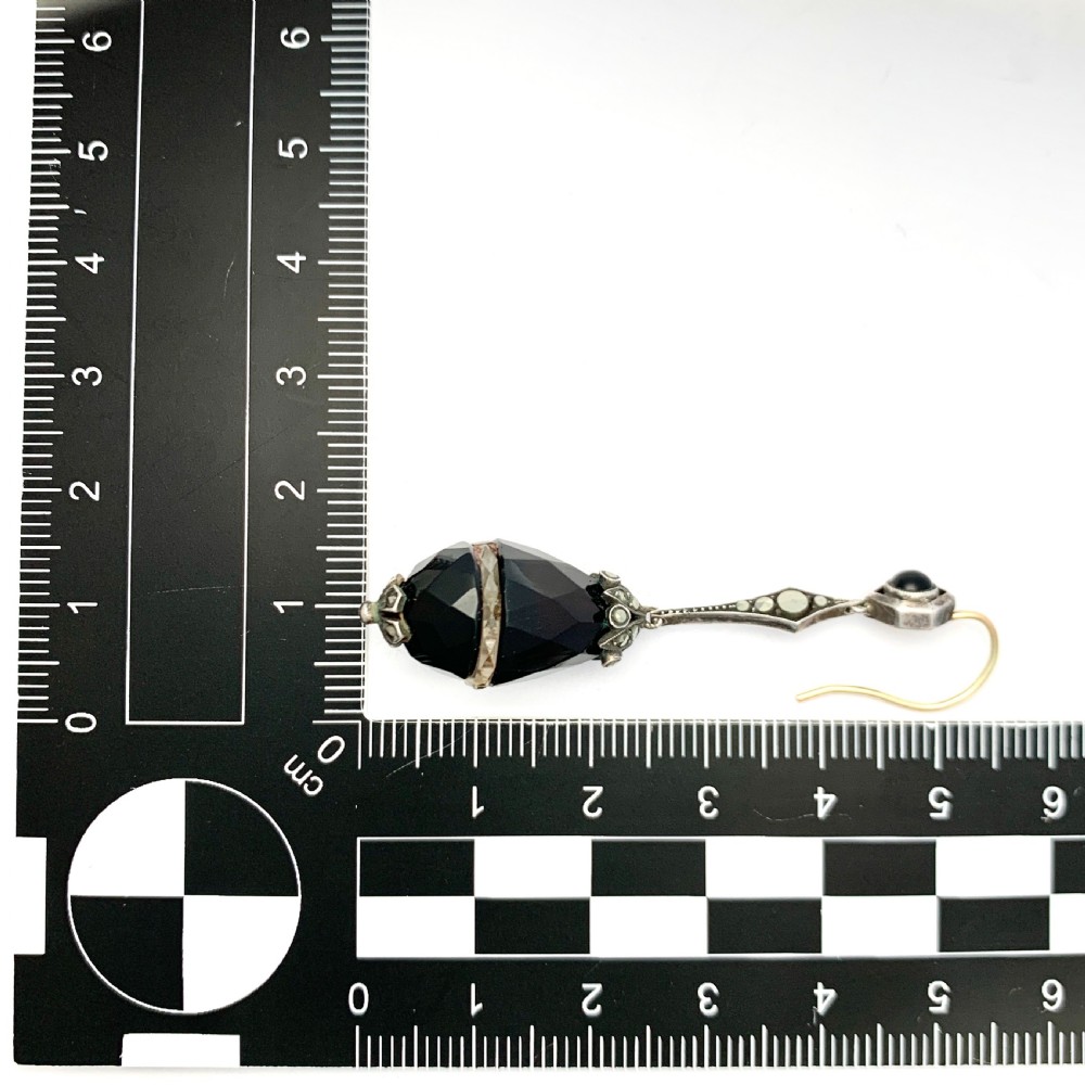  Antique Onyx and Quartz Egg Drop Earrings in Silver and Gold View VII
