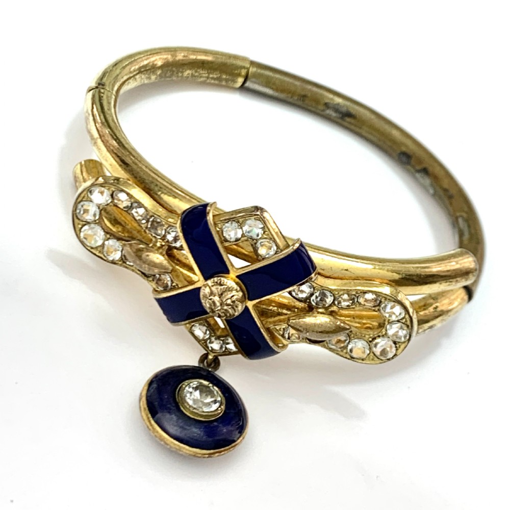 Victorian Blue Enamel Gilt Paste Bangle with Drop  View IV