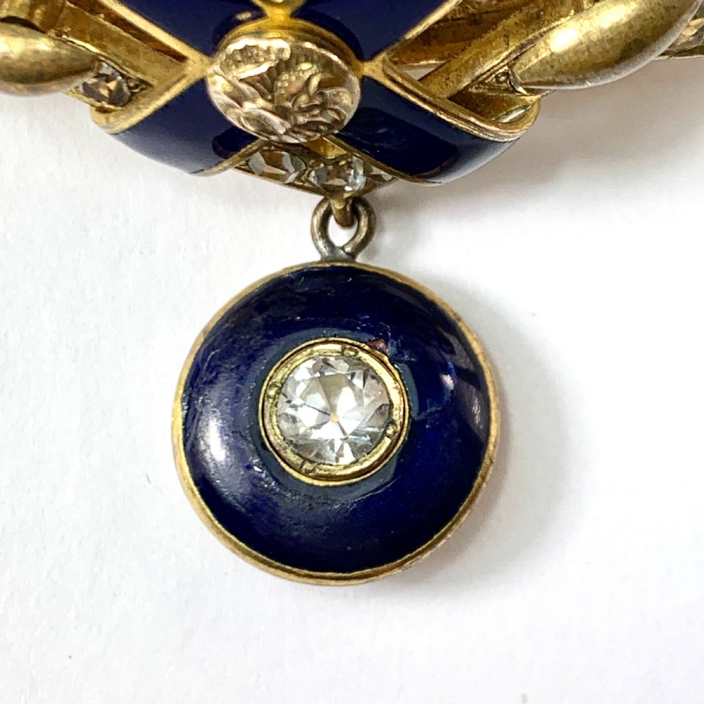 Victorian Blue Enamel Gilt Paste Bangle with Drop  View V