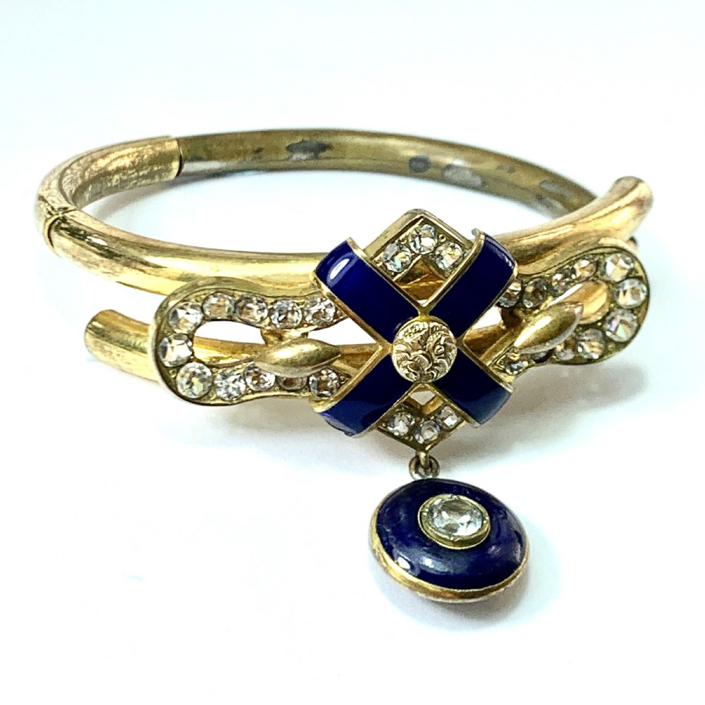 Victorian Blue Enamel Gilt Paste Bangle with Drop  View VI