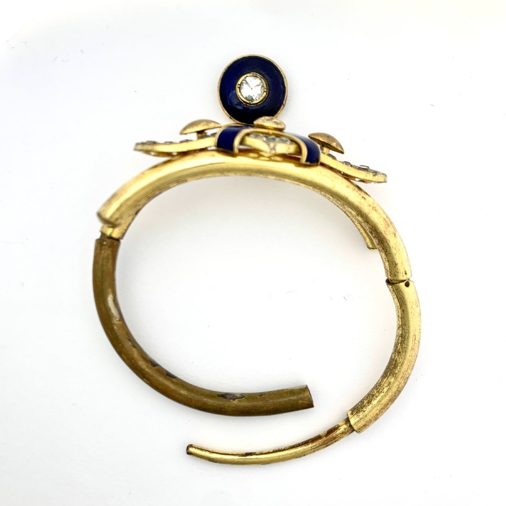 Victorian Blue Enamel Gilt Paste Bangle with Drop  View VII