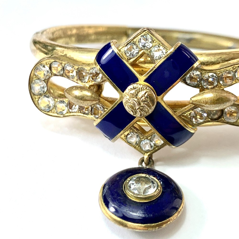 Victorian Blue Enamel Gilt Paste Bangle with Drop  View VIII