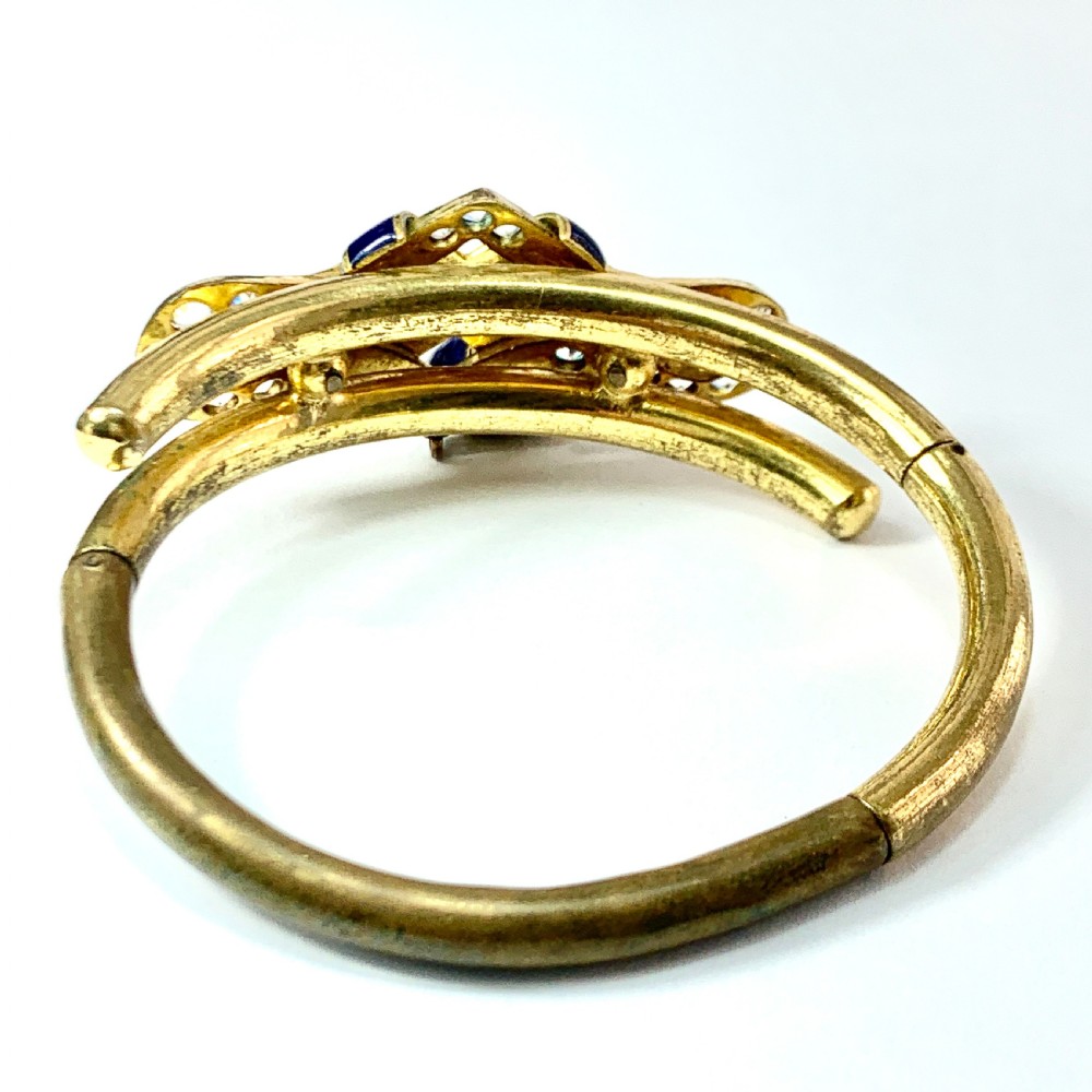 Victorian Blue Enamel Gilt Paste Bangle with Drop  View XI