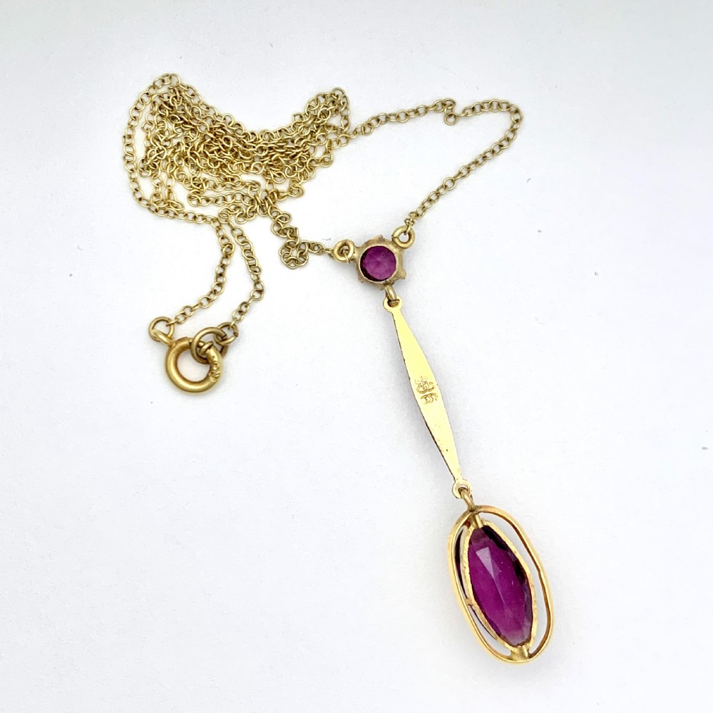 Edwardian 9CT Gold Amethyst Paste Drop Necklace  View III