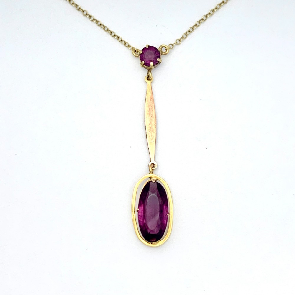 Edwardian 9CT Gold Amethyst Paste Drop Necklace  View IV
