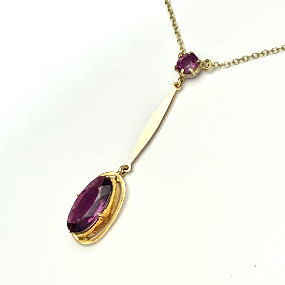 Edwardian 9CT Gold Amethyst Paste Drop Necklace  View VI