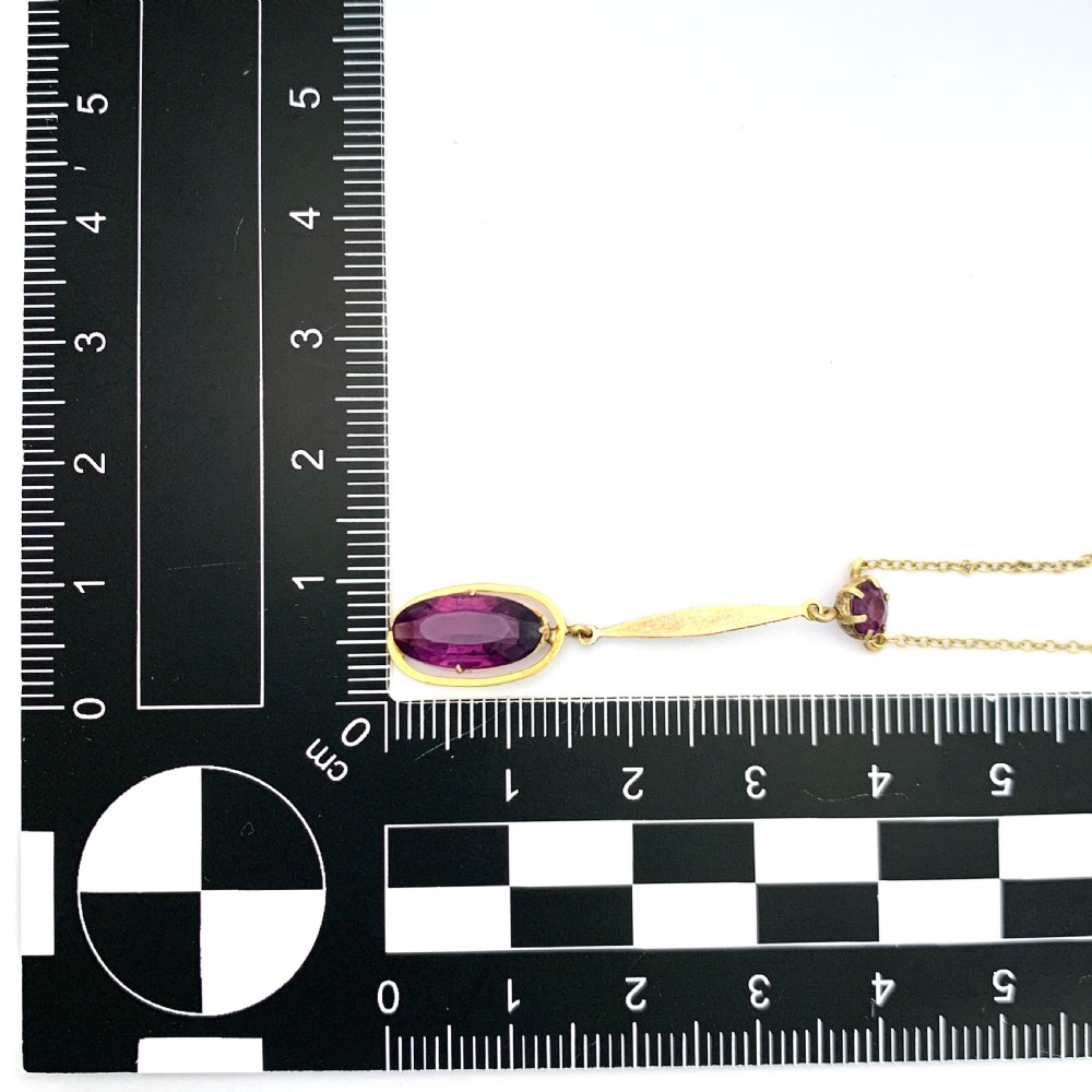 Edwardian 9CT Gold Amethyst Paste Drop Necklace  View VII