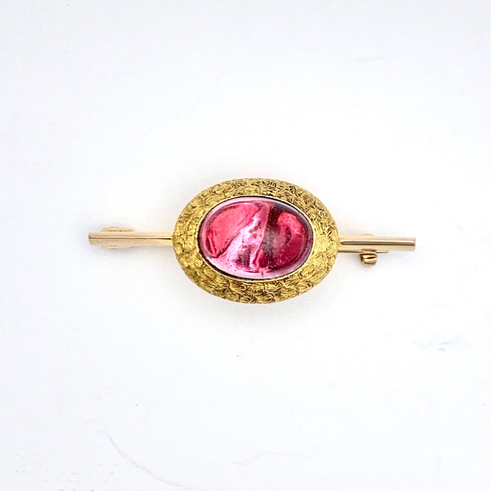 Victorian 15CT Gold Large Tourmaline Cabochon Brooch