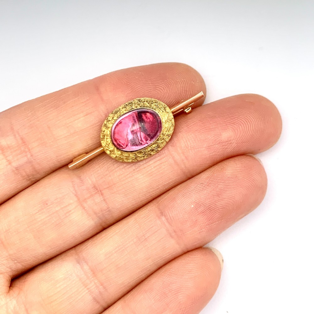 Victorian 15CT Gold Large Tourmaline Cabochon Brooch View IV