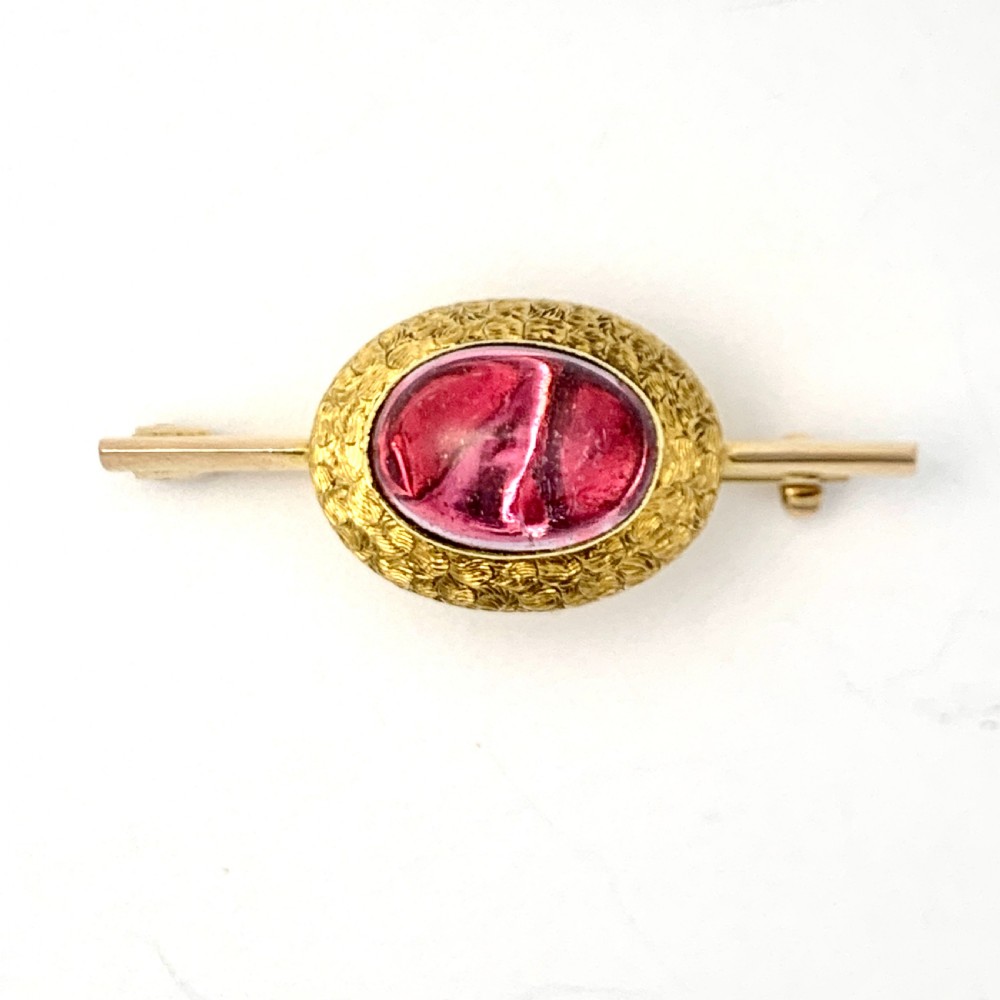 Victorian 15CT Gold Large Tourmaline Cabochon Brooch View V