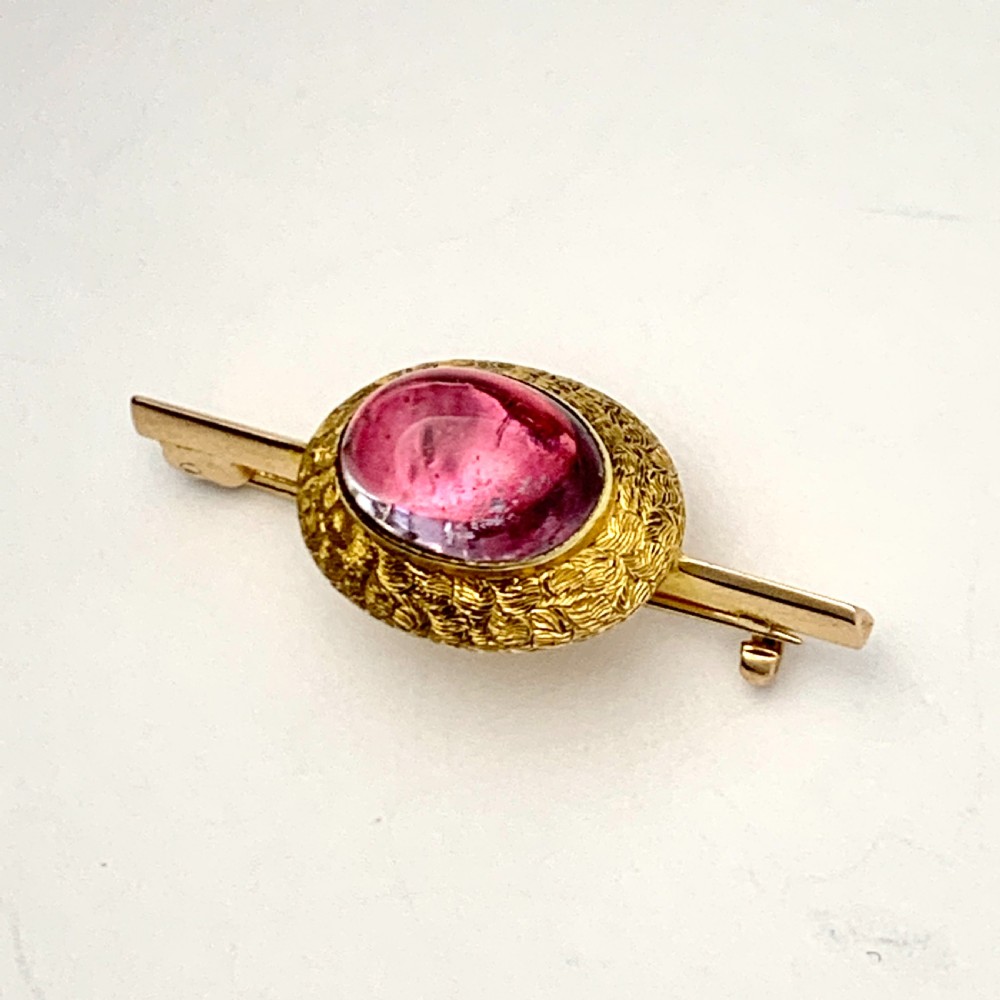 Victorian 15CT Gold Large Tourmaline Cabochon Brooch View VI