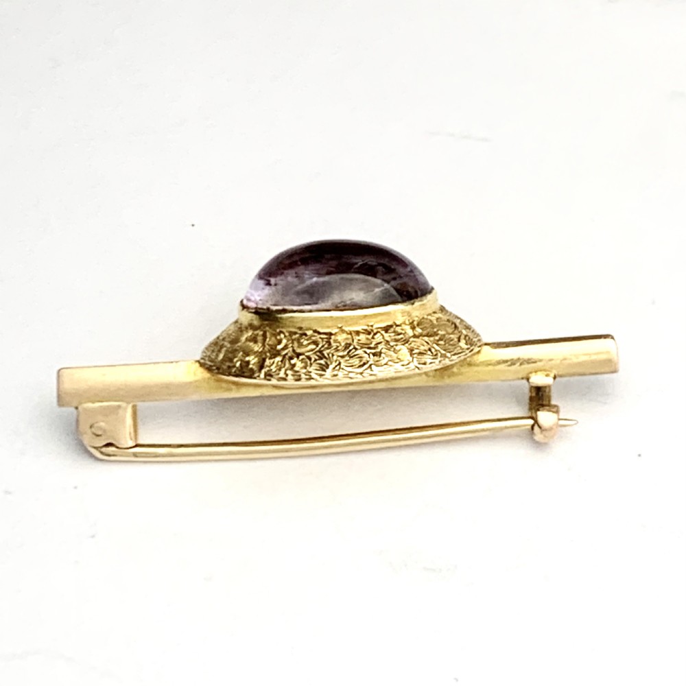 Victorian 15CT Gold Large Tourmaline Cabochon Brooch View VII