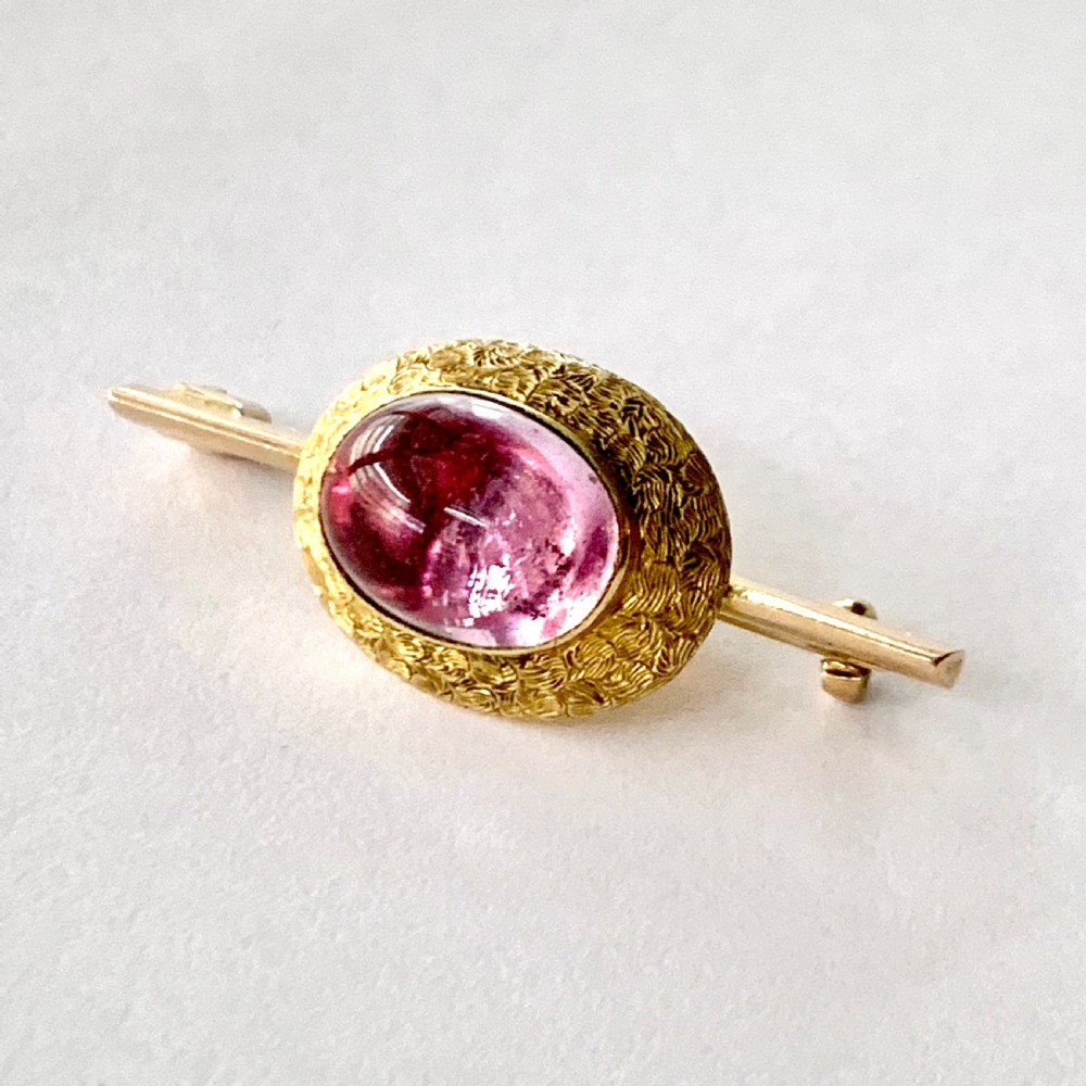 Victorian 15CT Gold Large Tourmaline Cabochon Brooch View VIII