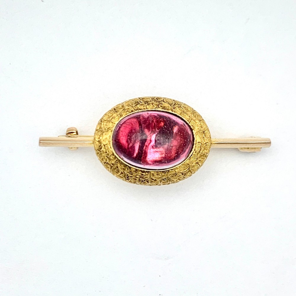 Victorian 15CT Gold Large Tourmaline Cabochon Brooch View IX