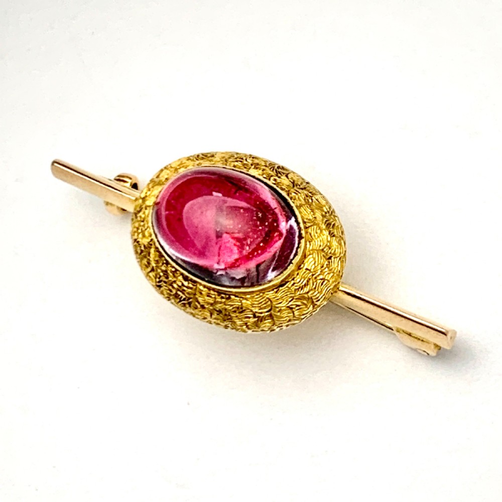Victorian 15CT Gold Large Tourmaline Cabochon Brooch View X