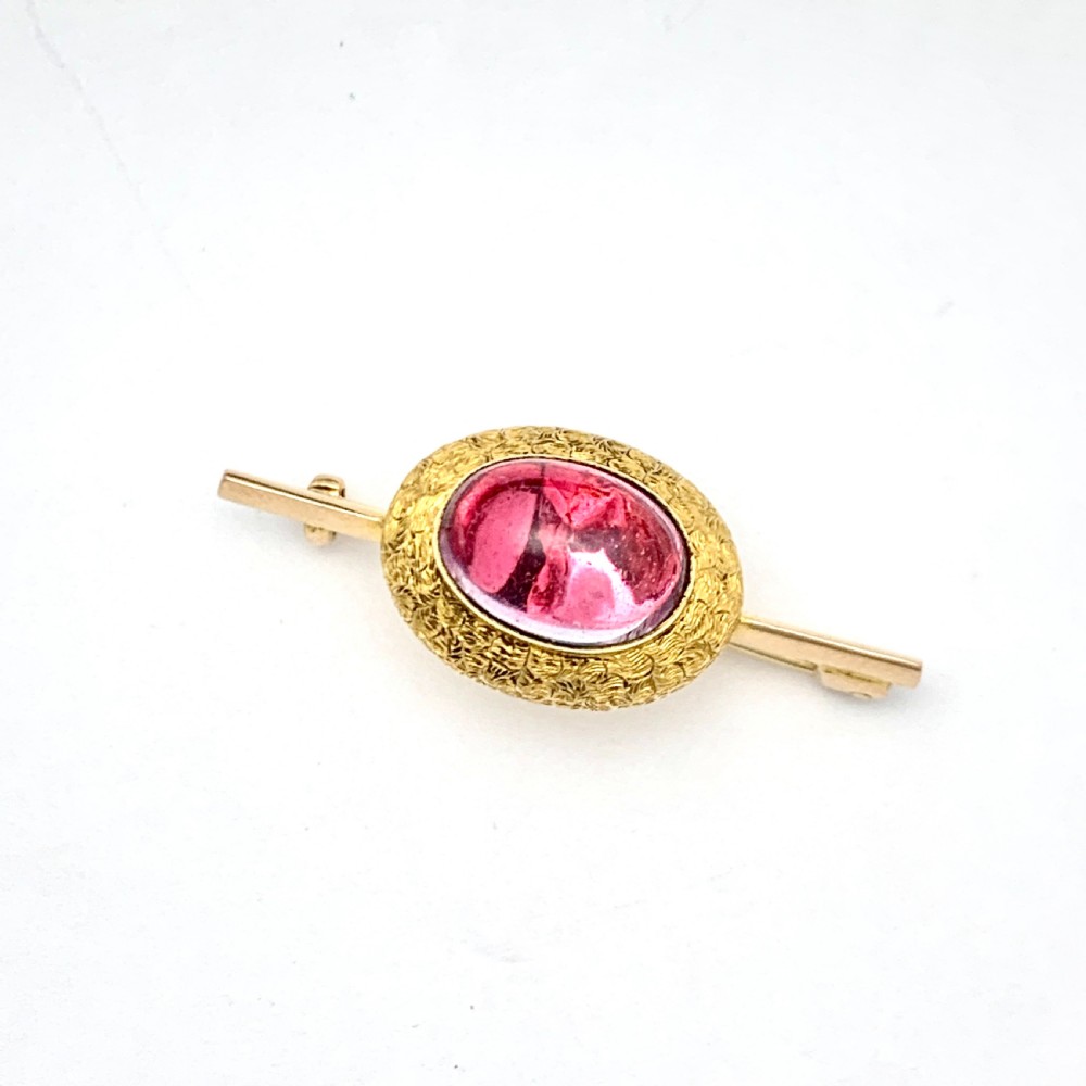 Victorian 15CT Gold Large Tourmaline Cabochon Brooch View XI