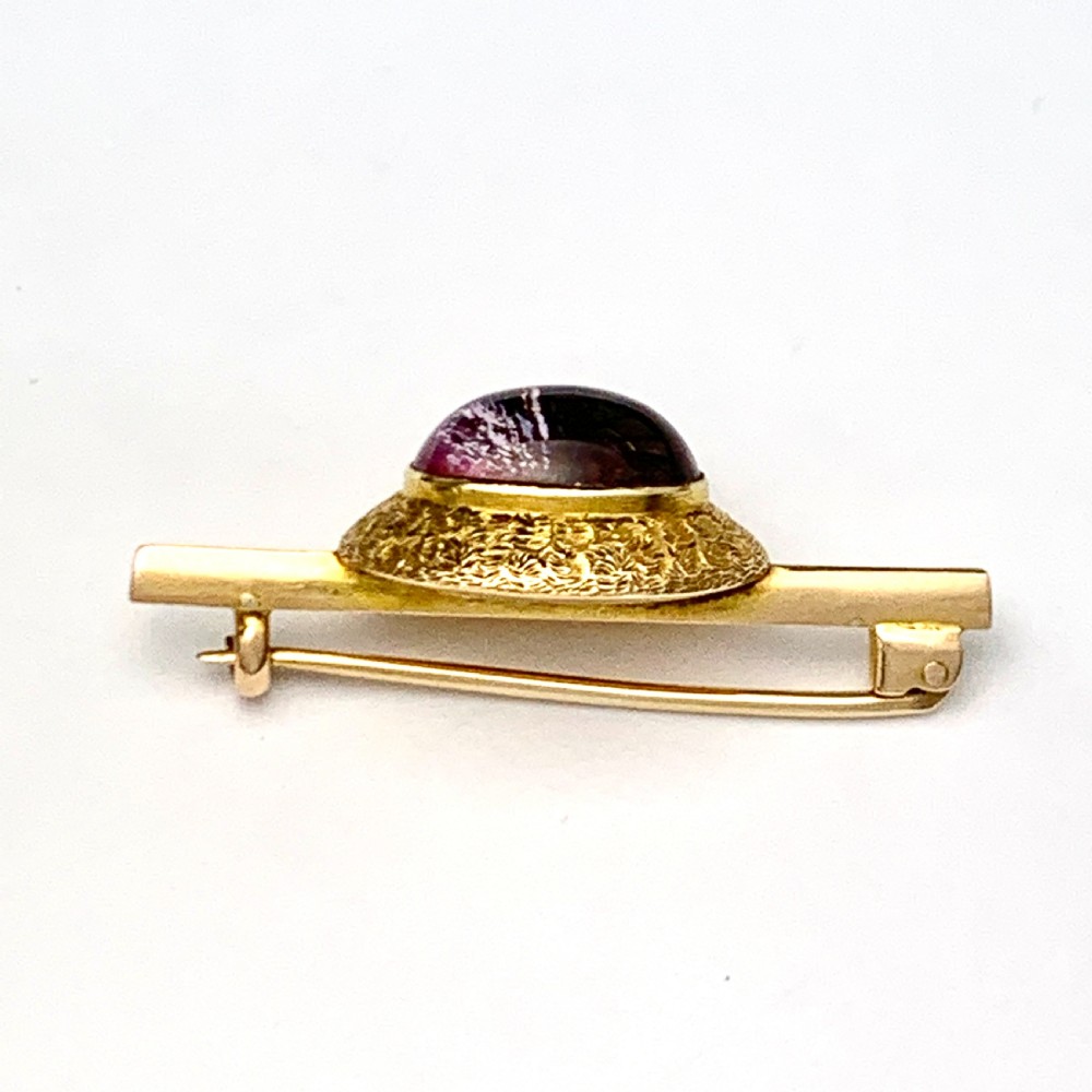 Victorian 15CT Gold Large Tourmaline Cabochon Brooch View XII