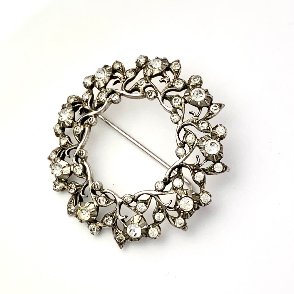 Large Victorian Paste Floral Wreath Brooch • Hallmarked Silver View II