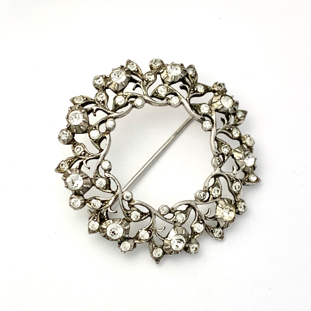 Large Victorian Paste Floral Wreath Brooch • Hallmarked Silver View III
