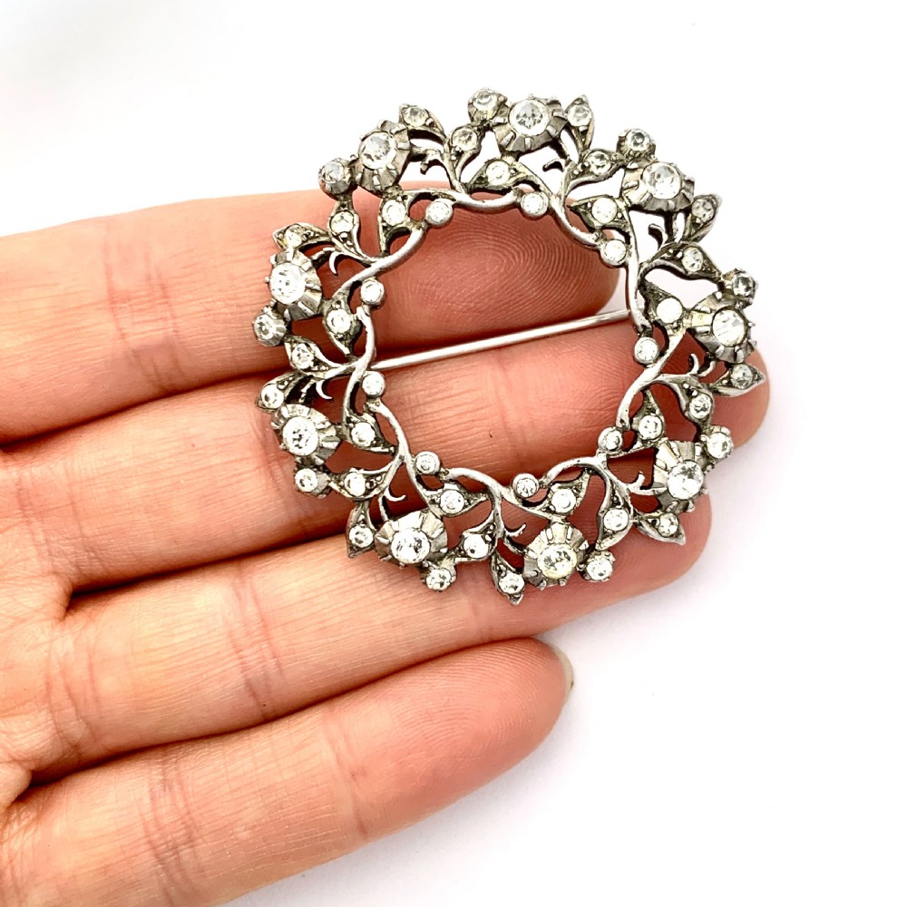 Large Victorian Paste Floral Wreath Brooch • Hallmarked Silver View IV