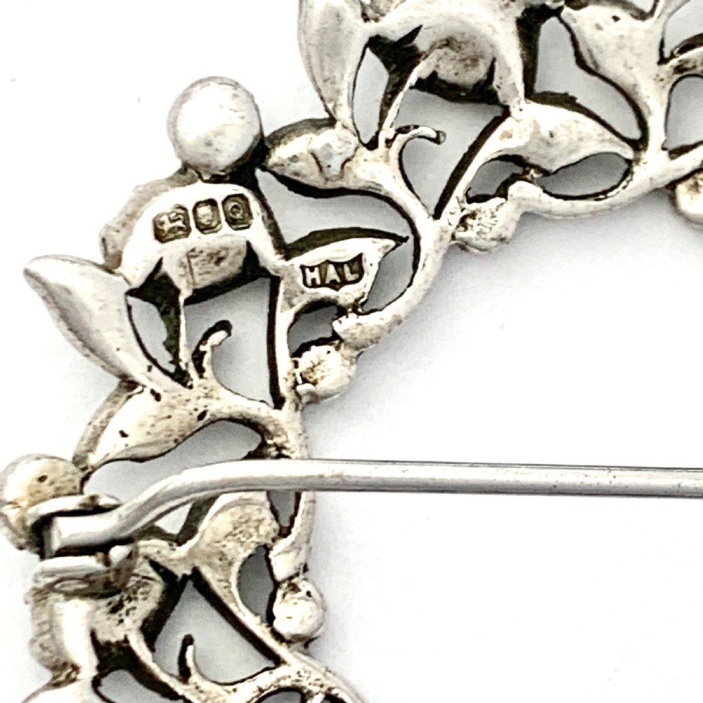 Large Victorian Paste Floral Wreath Brooch • Hallmarked Silver View V