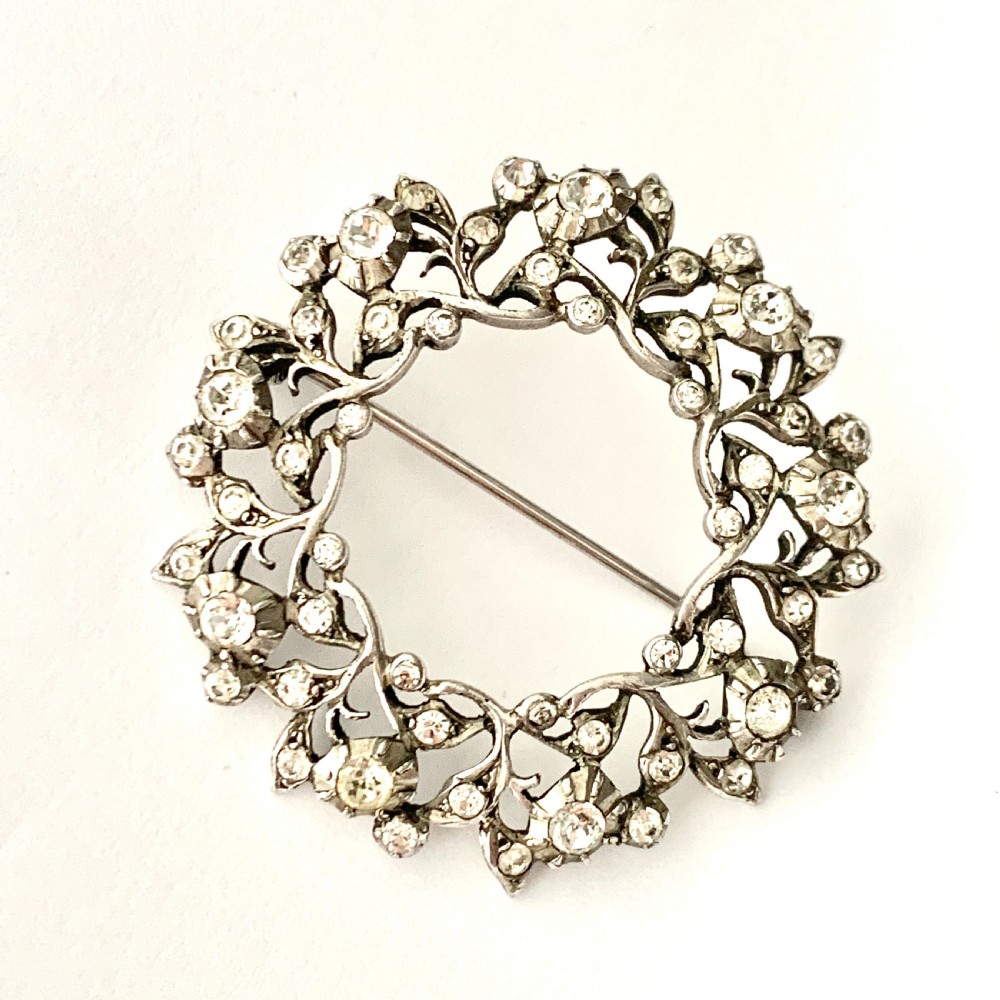Large Victorian Paste Floral Wreath Brooch • Hallmarked Silver View VII