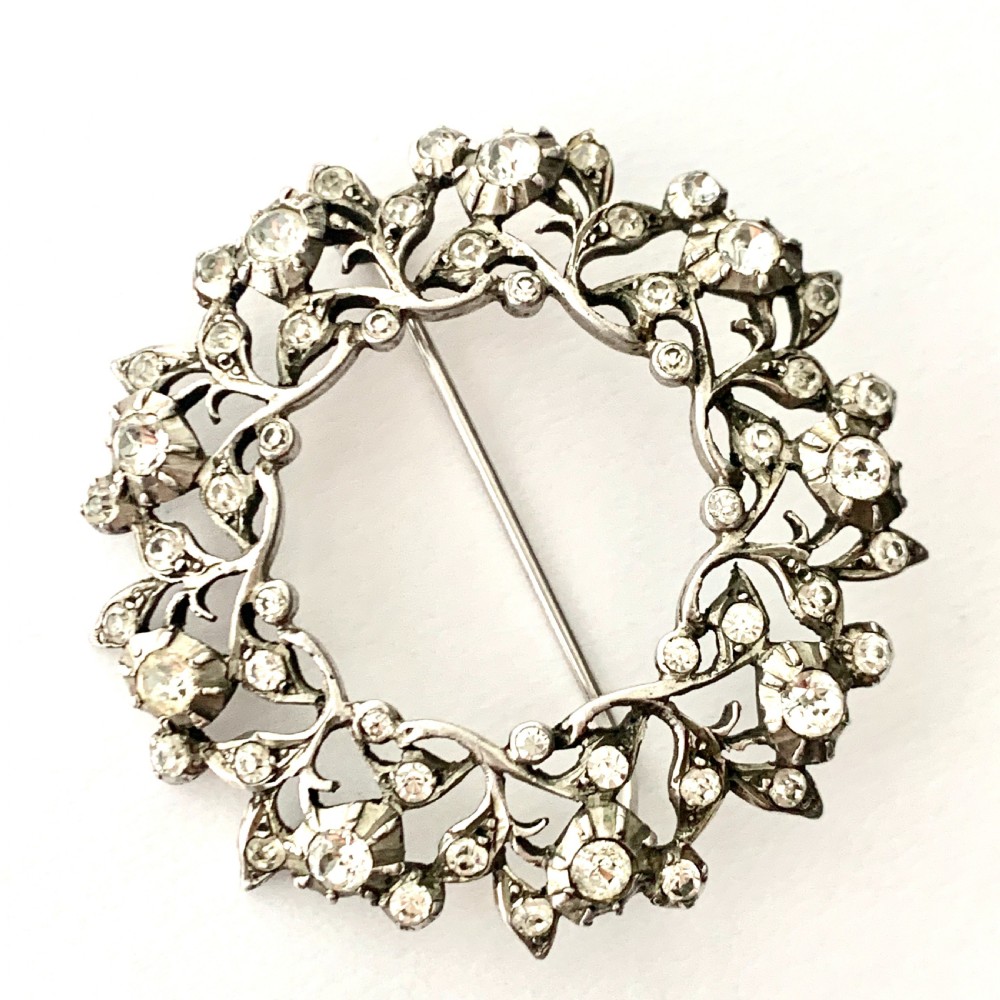Large Victorian Paste Floral Wreath Brooch • Hallmarked Silver View VIII