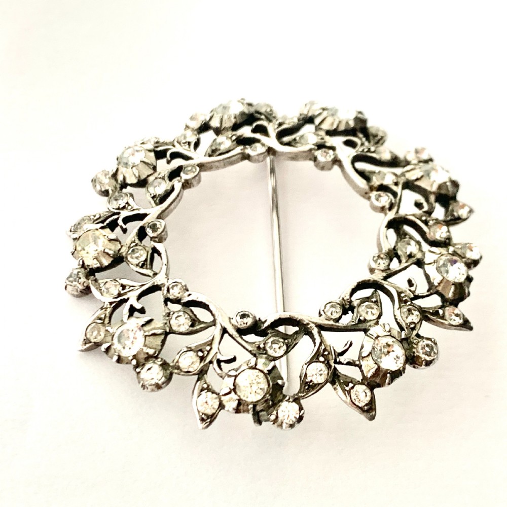 Large Victorian Paste Floral Wreath Brooch • Hallmarked Silver View IX