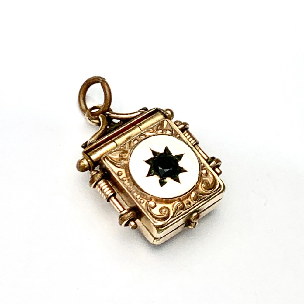 Victorian Rolled Rose Gold Square Locket Pendant View III