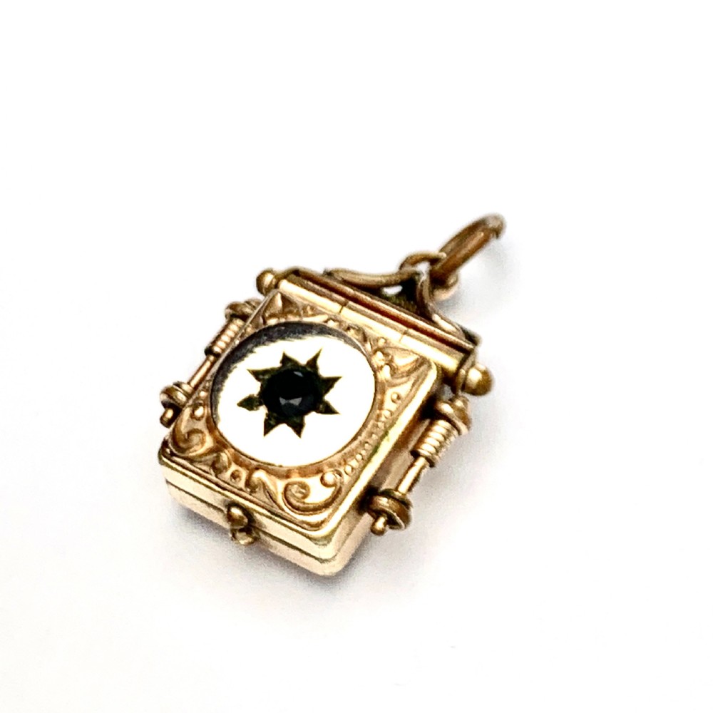 Victorian Rolled Rose Gold Square Locket Pendant View IV