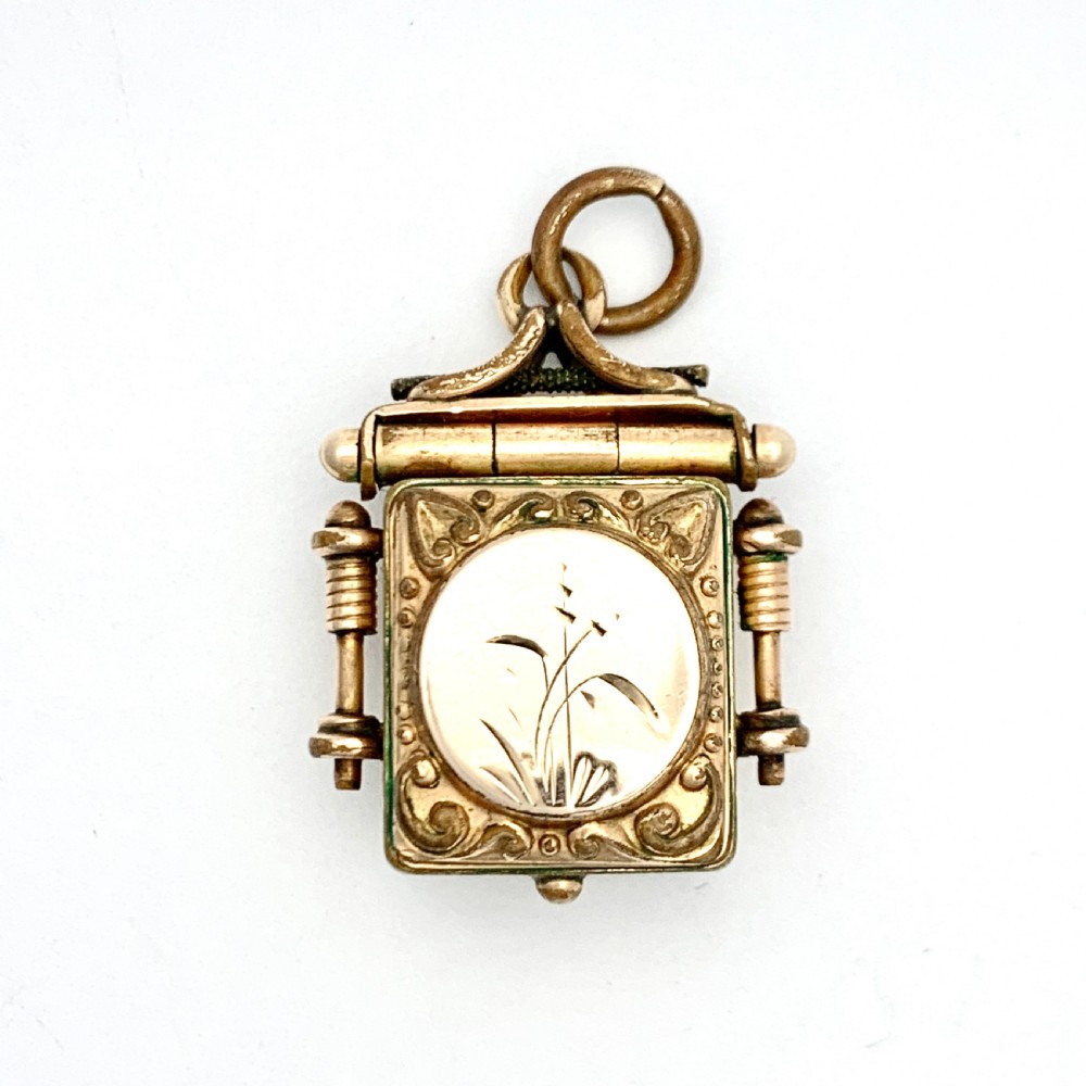 Victorian Rolled Rose Gold Square Locket Pendant View V