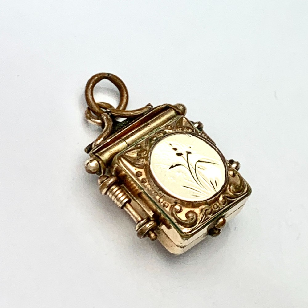 Victorian Rolled Rose Gold Square Locket Pendant View VI