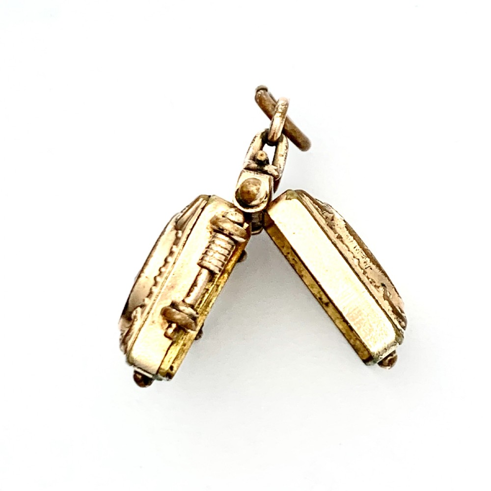 Victorian Rolled Rose Gold Square Locket Pendant View VII