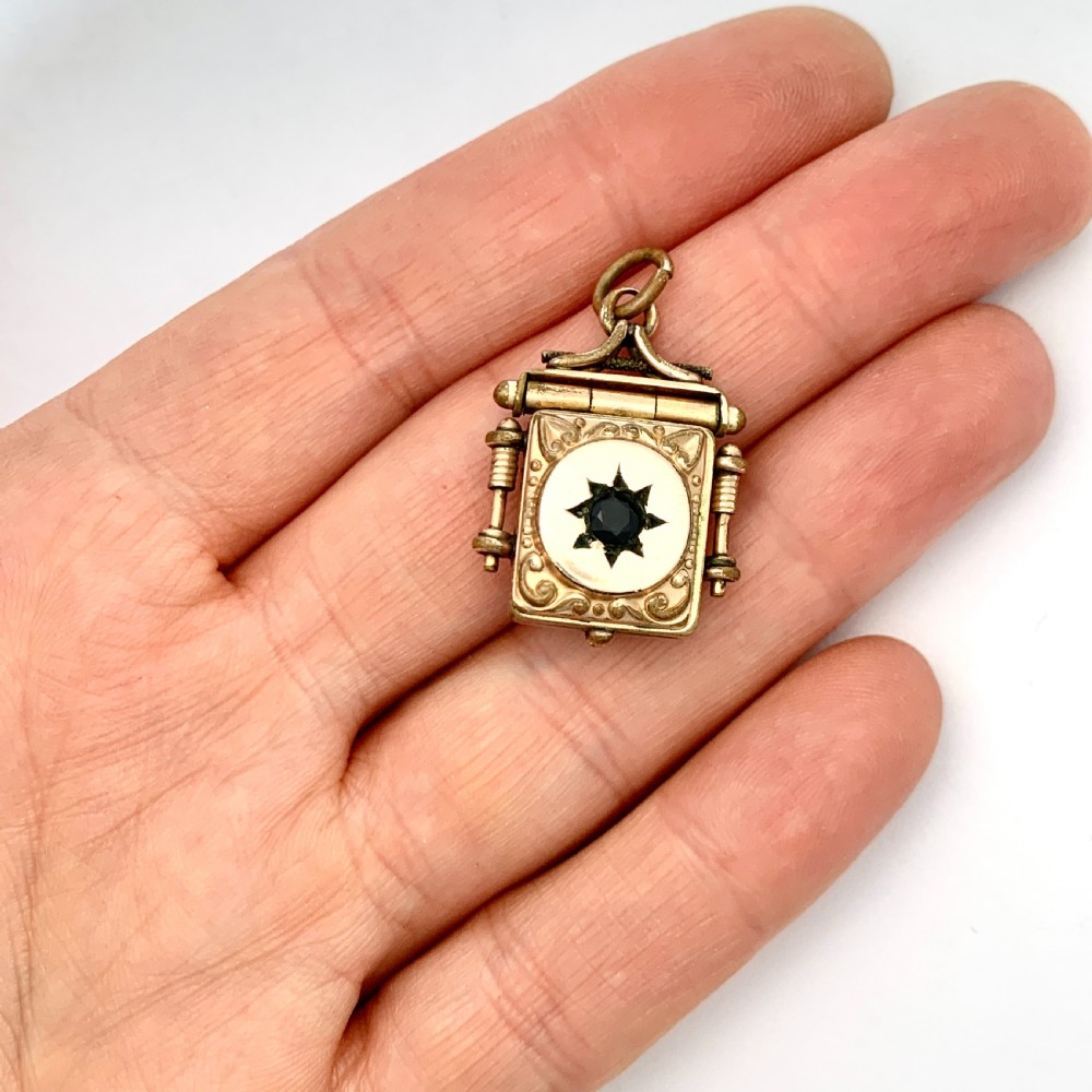 Victorian Rolled Rose Gold Square Locket Pendant View IX