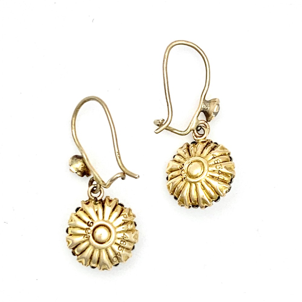 Victorian 9CT Gold Paste Flower Cluster Drop Earrings View III