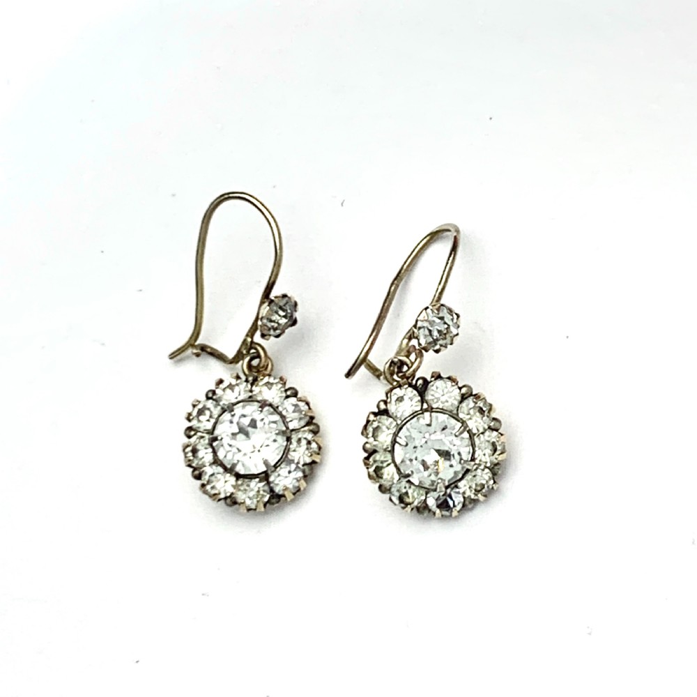 Victorian 9CT Gold Paste Flower Cluster Drop Earrings View IV