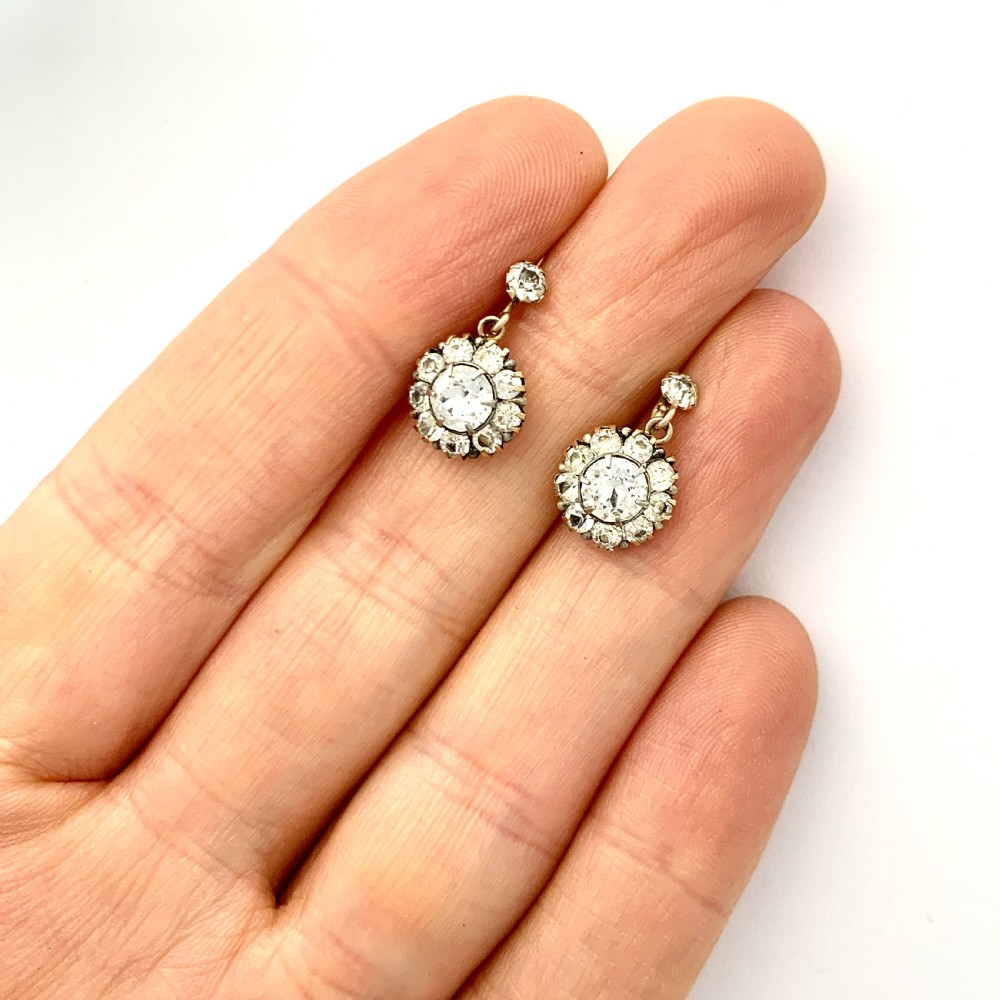 Victorian 9CT Gold Paste Flower Cluster Drop Earrings View V