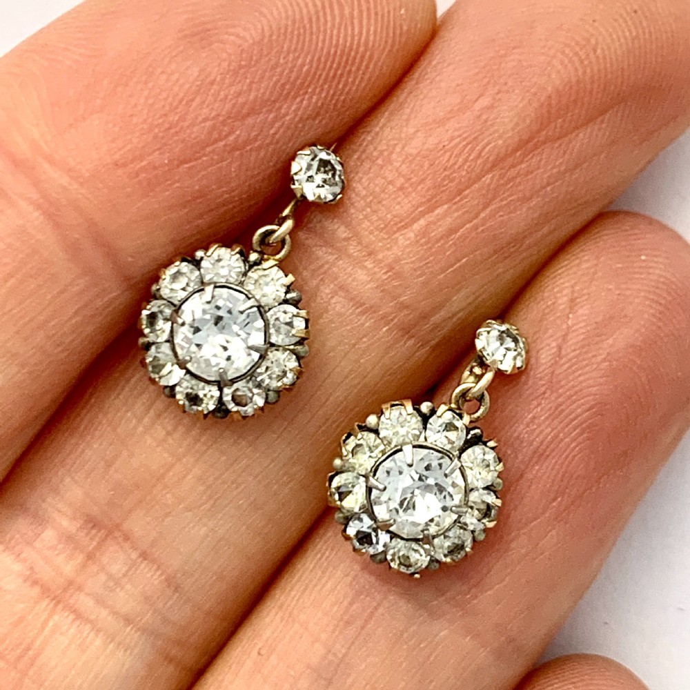 Victorian 9CT Gold Paste Flower Cluster Drop Earrings View VI