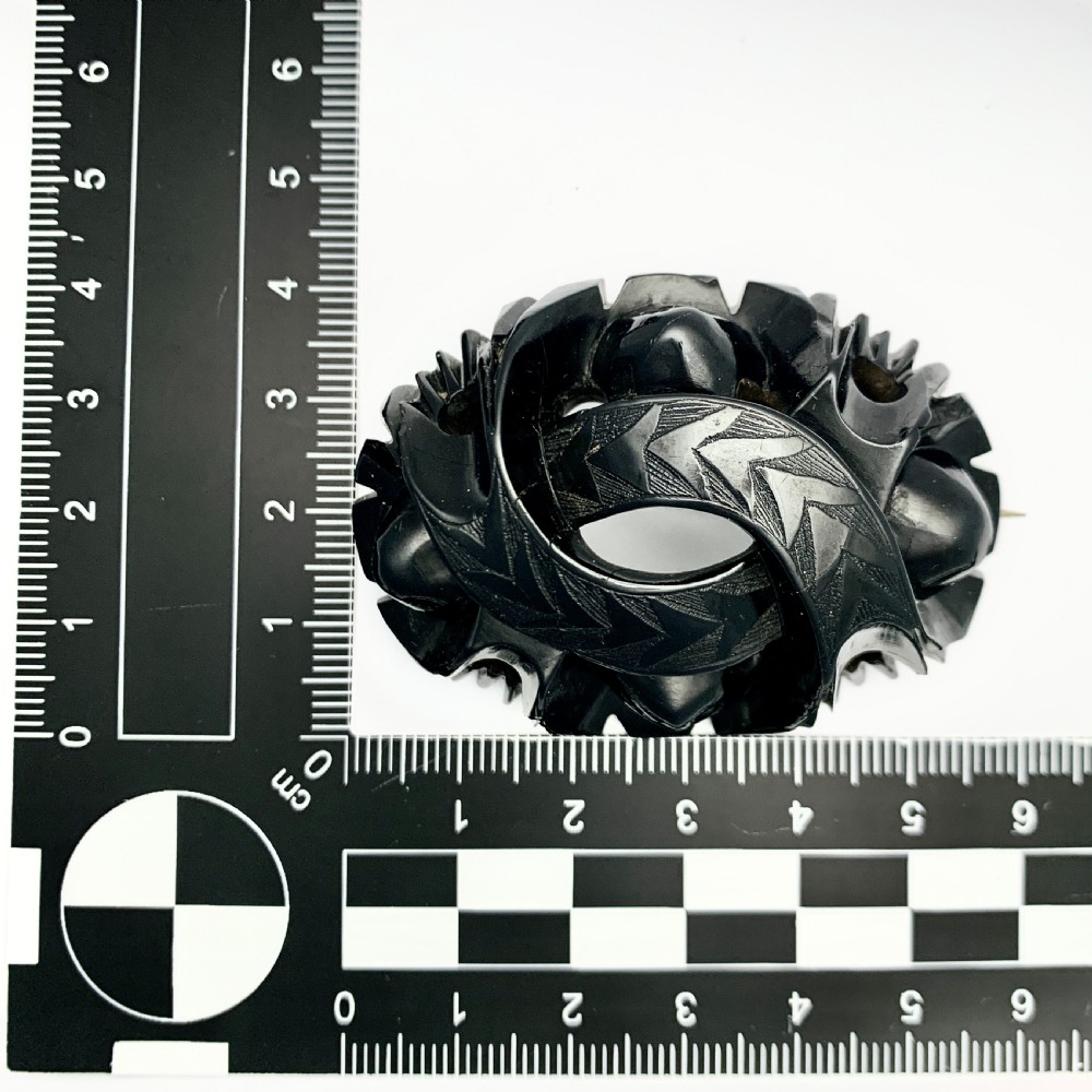 Large Victorian Carved Whitby Jet Mourning Brooch View II