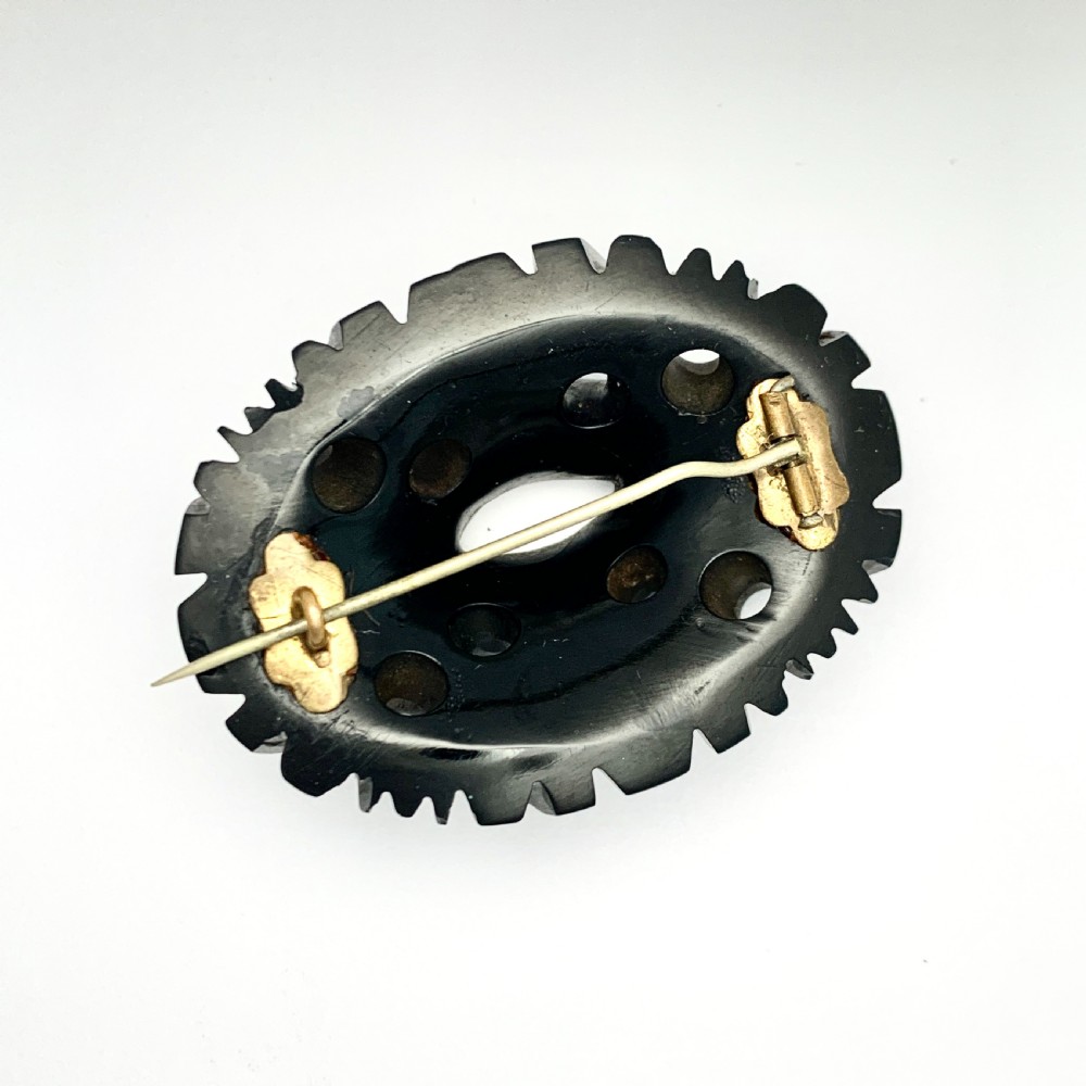Large Victorian Carved Whitby Jet Mourning Brooch View IV