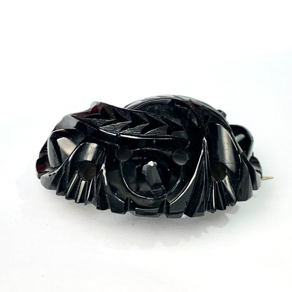 Large Victorian Carved Whitby Jet Mourning Brooch View VII