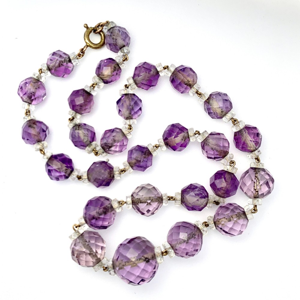 Edwardian/Art Deco Natural Amethyst Bead Choker Necklace 