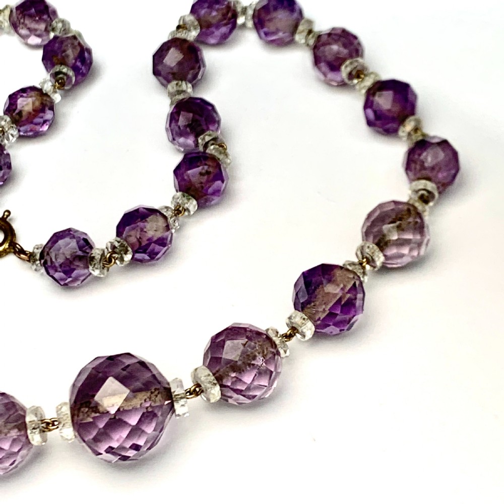 Edwardian/Art Deco Natural Amethyst Bead Choker Necklace  View III